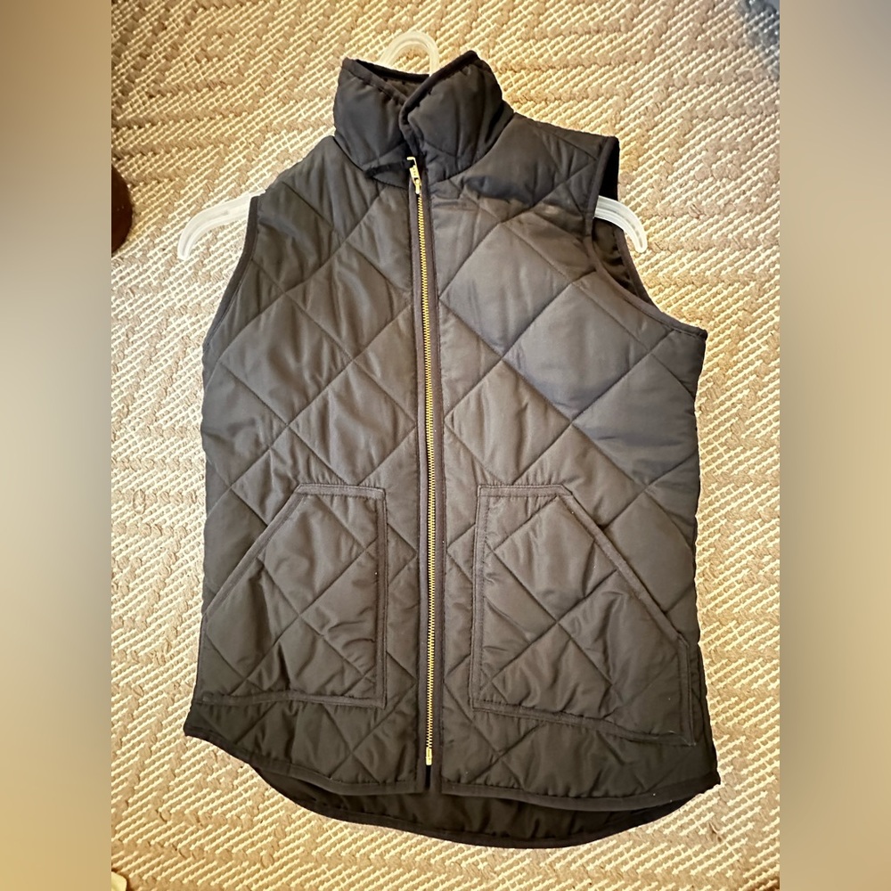 J. Crew Women's Black Quilted Vest with Gold Zipper